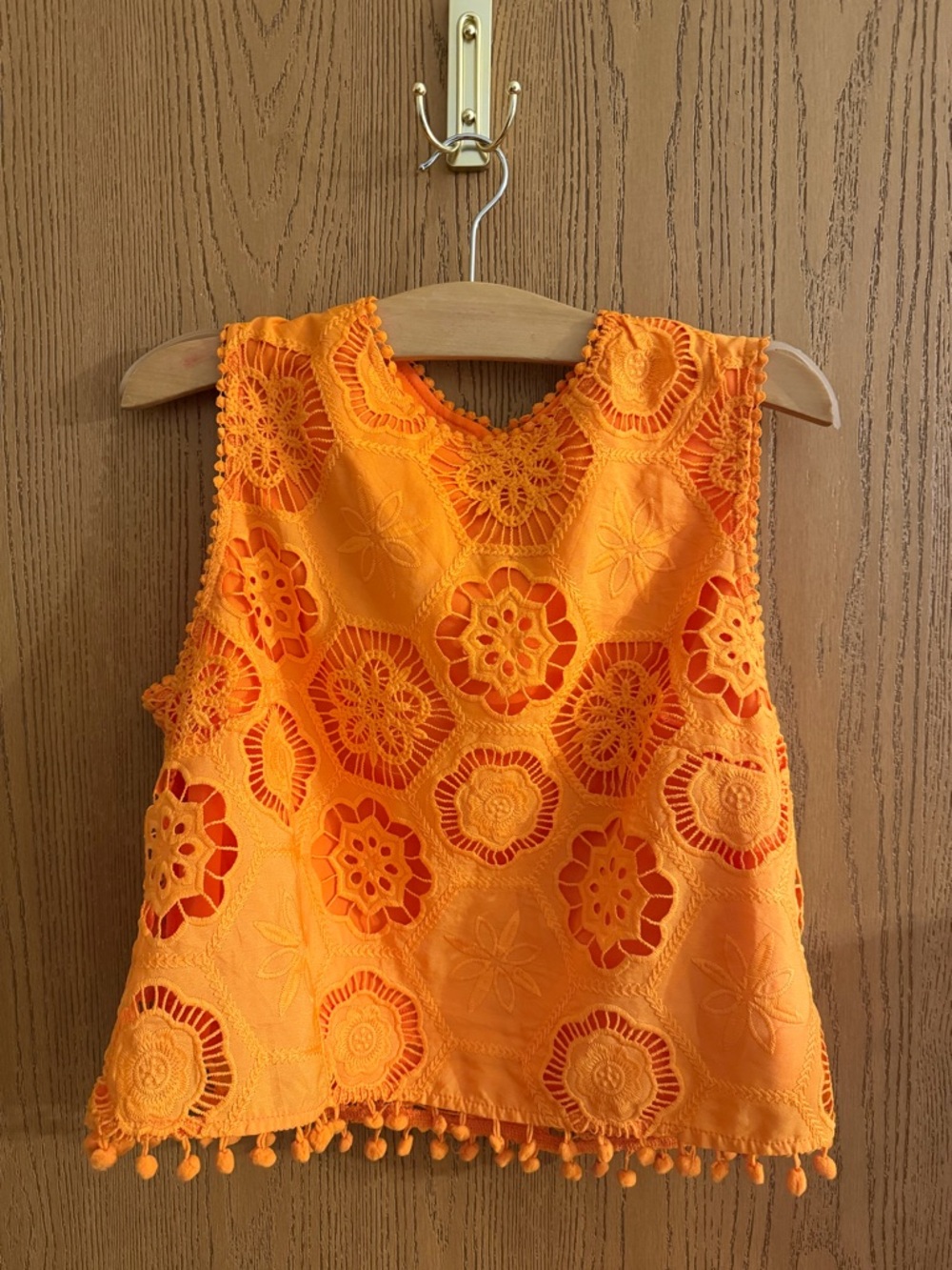 Women's Orange Crochet Maxi Dress 2 of Set with Pom-Pom Hem